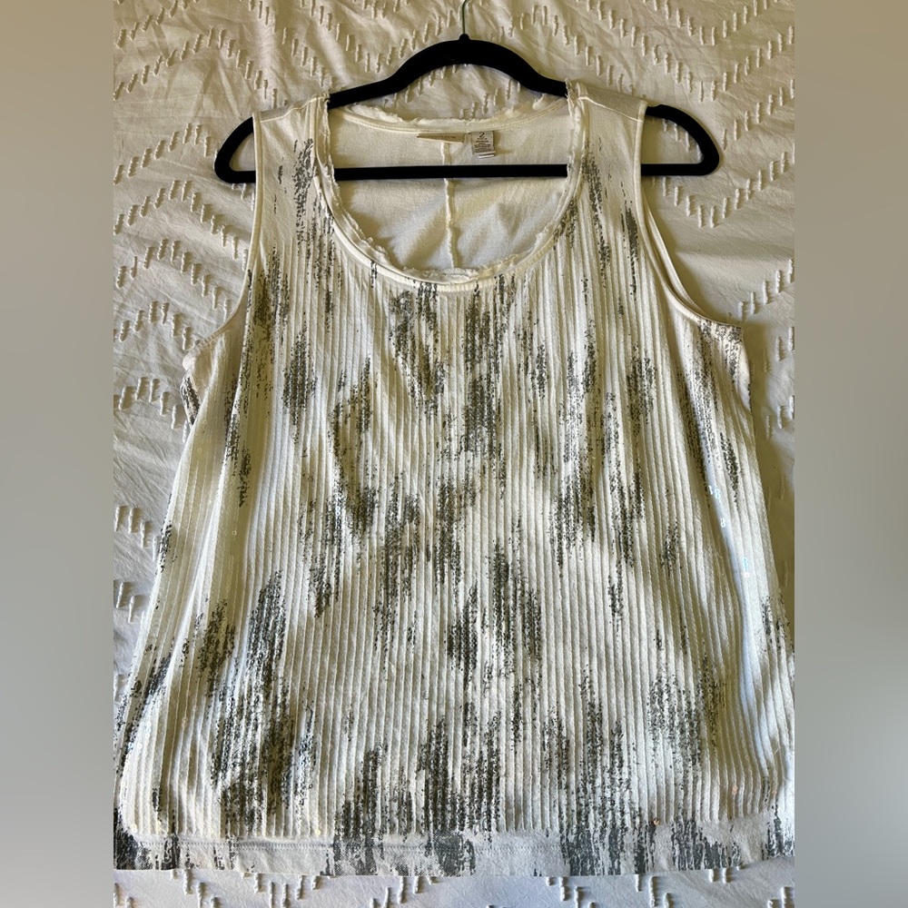 Chico’s Size 2 White/Silver Sequin Tank